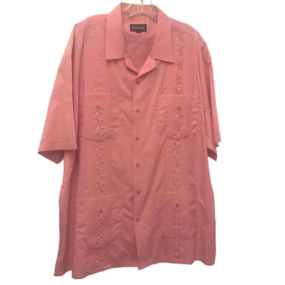 Allsense Women's Size 2XL Pink Button Down Short Sleeve Lace Top Shirt
